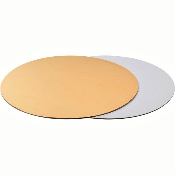 Подложка для торта круглая диаметр 18 см., толщина 1,5 мм., цвет золото/белая, двухсторонняя
