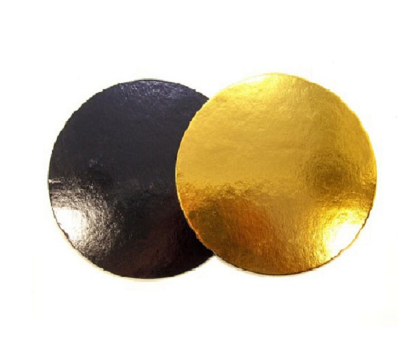 Подложка для торта круглая диаметр 30 см., толщина 3,0 мм., цвет золото/черная, двухсторонняя