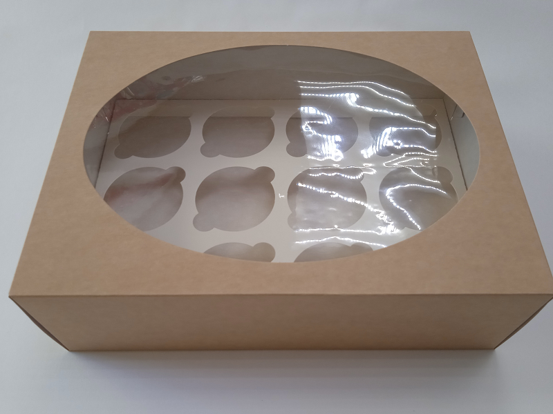 Коробка для капкейков на 12 шт. с окном и с ложементом-вкладышем (крафт)