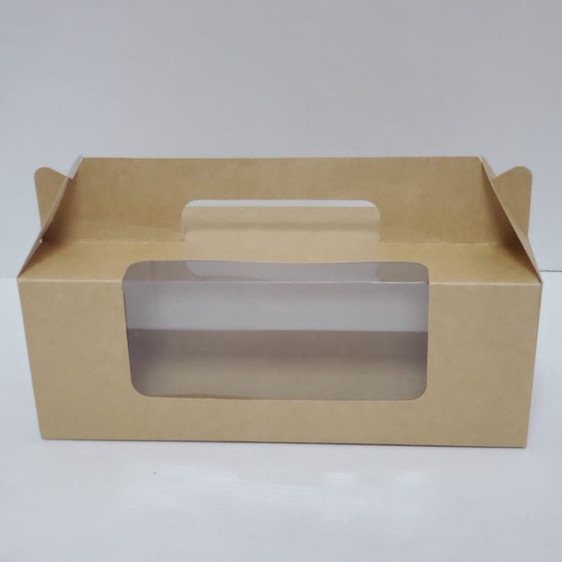 Коробка для рулета с окном и ручкой, крафт, размер 270*100*100 мм.